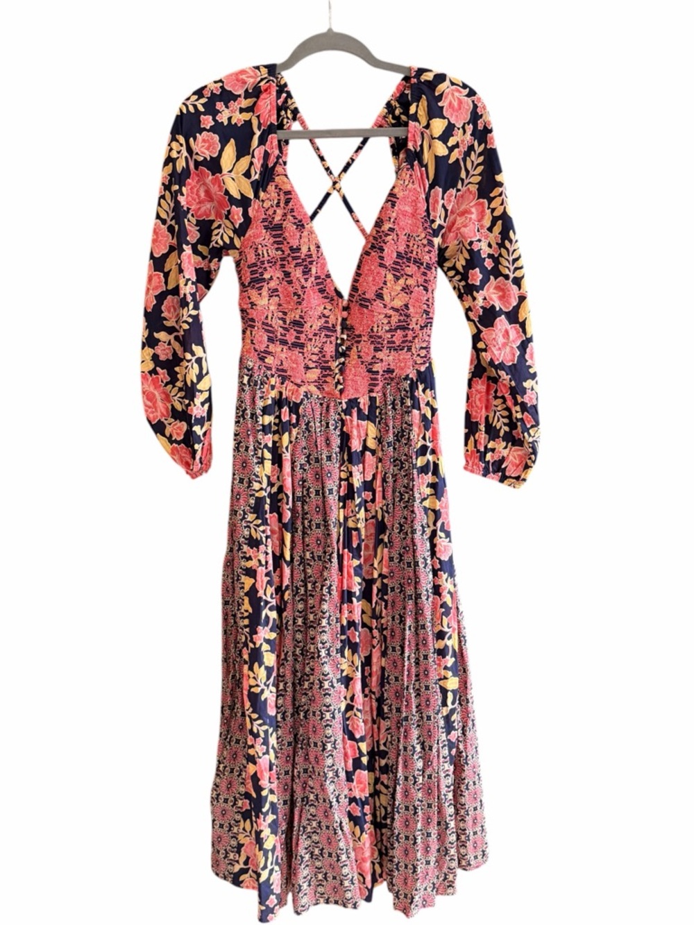 NWT FREE PEOPLE A‎ New Way Maxi Dress Navy Combo Pink S - Picture 5 of 15